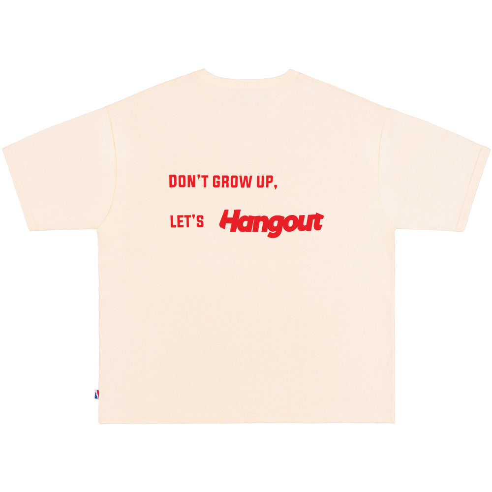 X Jackass DON'T GROW UP, LET'S Hangout Wide T-shirt (Cream)